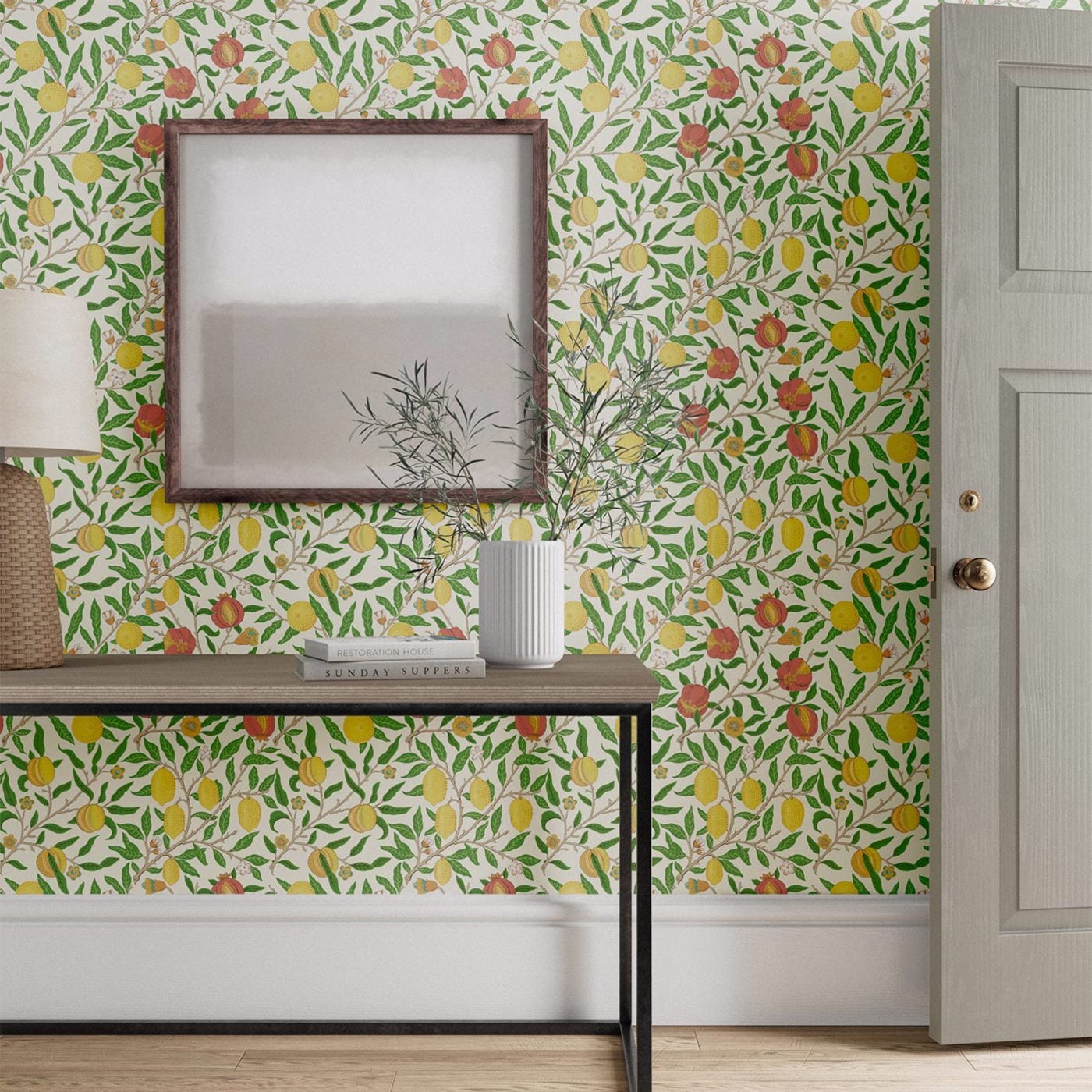 Morris & Co - Fruit Leaf Green/Madder Simply Morris Wallpapers