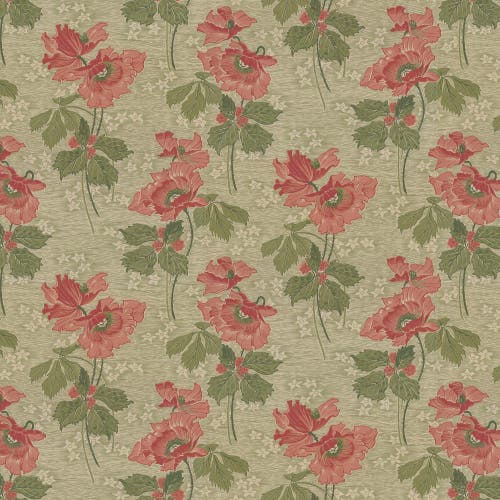 Lim & Handtryck - Vallmo - Grön/Röd x129-54