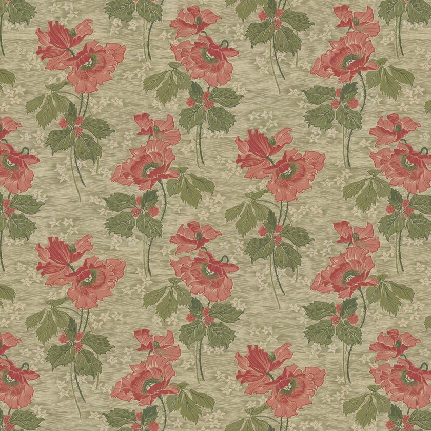 Lim & Handtryck - Vallmo - Grön/Röd x129-54