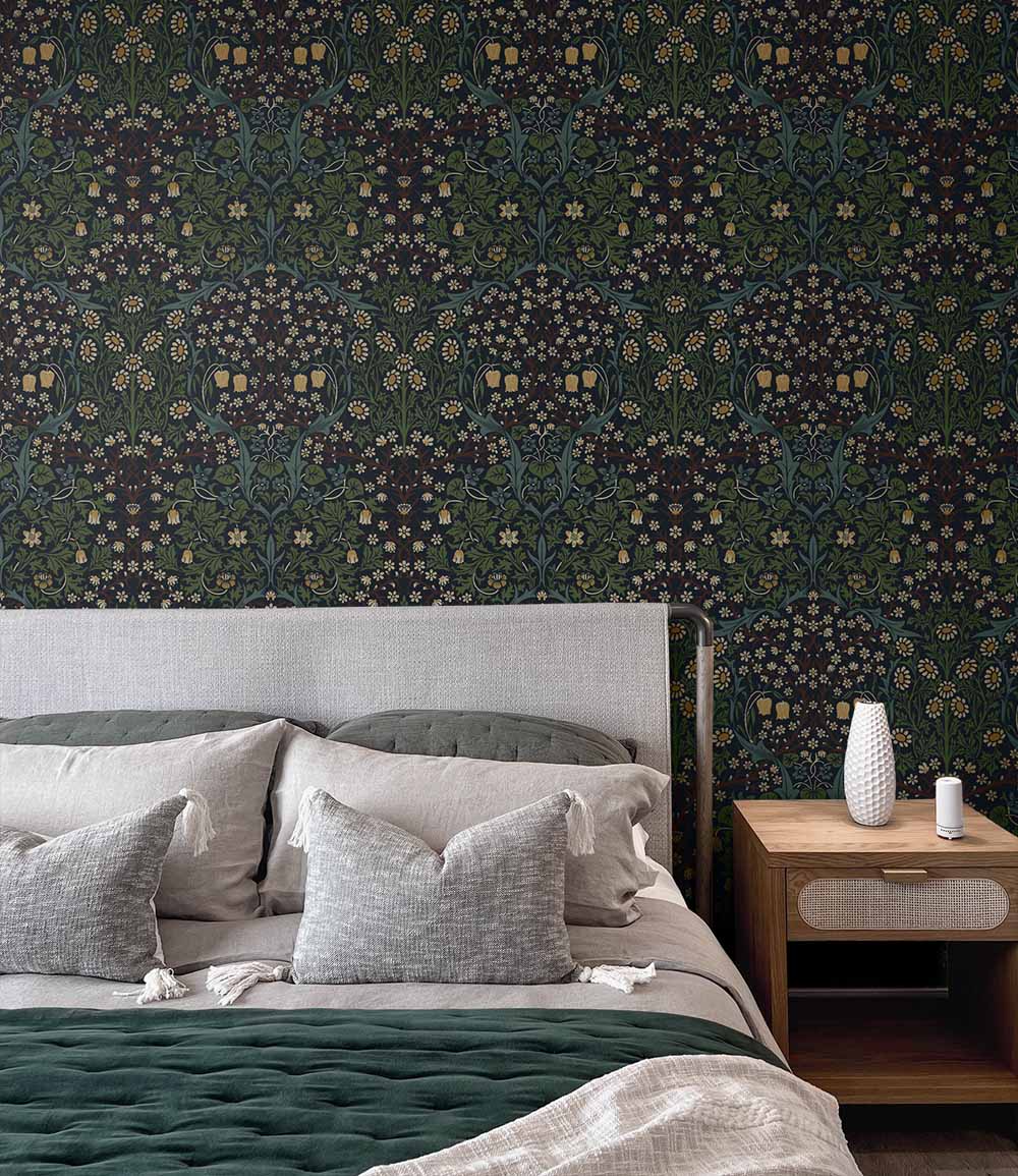 Carma - Peel & Stick Victorian Garden Midnight Blue & Evergreen
