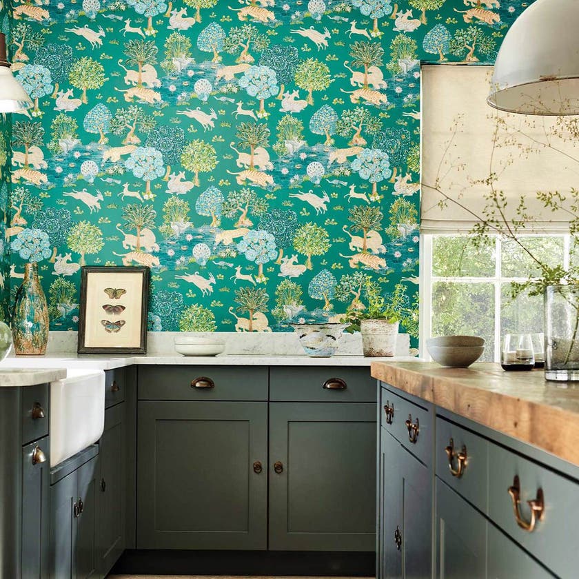 Sanderson - Pamir Garden Teal/Peacock Caspian Wallpapers