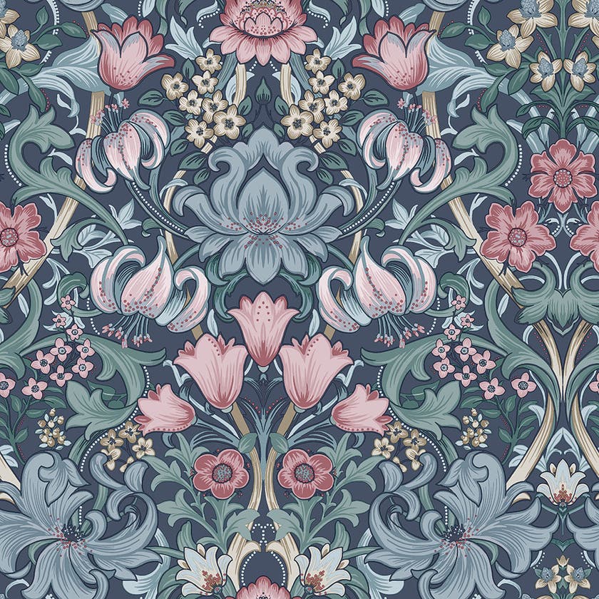 Intrade - Fleurmont Navy Blush Tales of the Manor Tapet