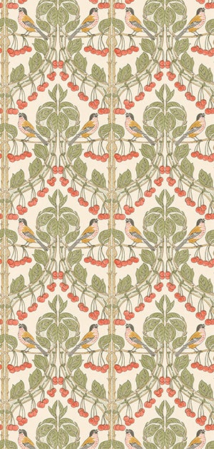 GP&J Baker - Brantwood Birds & Cherries Red Green BW45100-1