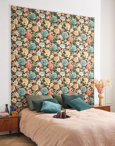 Casadeco - Dahlia Bouquet Fond Noir Gardens