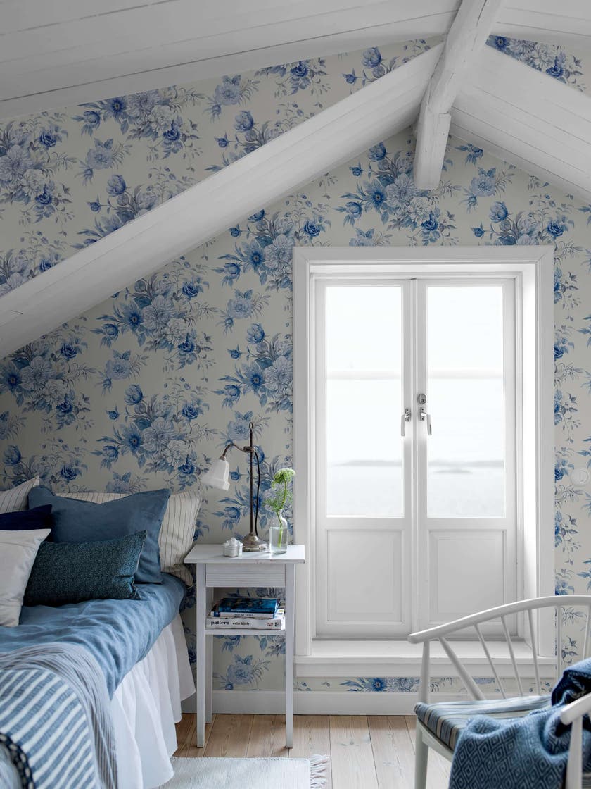 Boråstapeter - Floral Charm - Blue & White