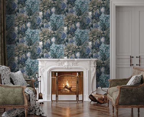 Intrade - Pinecrest Teal Green Tales of the Manor Tapet