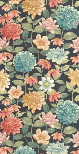 Casadeco - Dahlia Bouquet Fond Noir Gardens