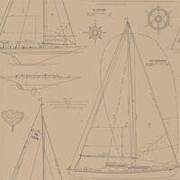 Boat Blueprint Vintage Blue