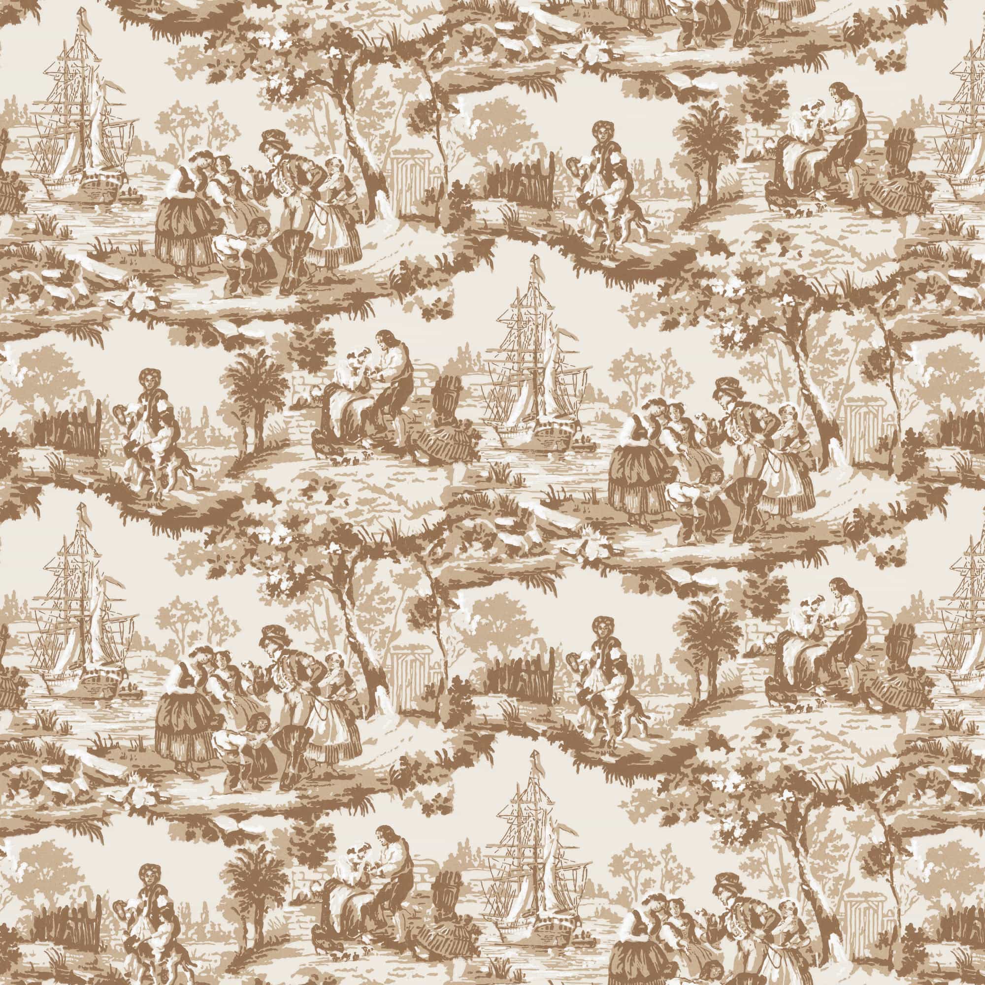 Lim & Handtryck - Skeppsmotiv - Brun x137-23