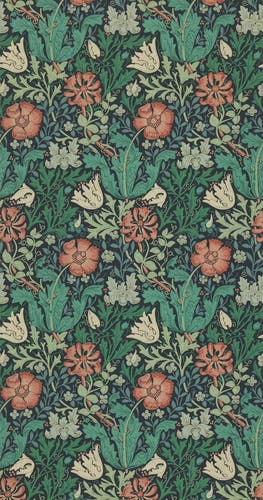 Morris & Co - Compton Indigo/Russet Morris and Friends Wallpa