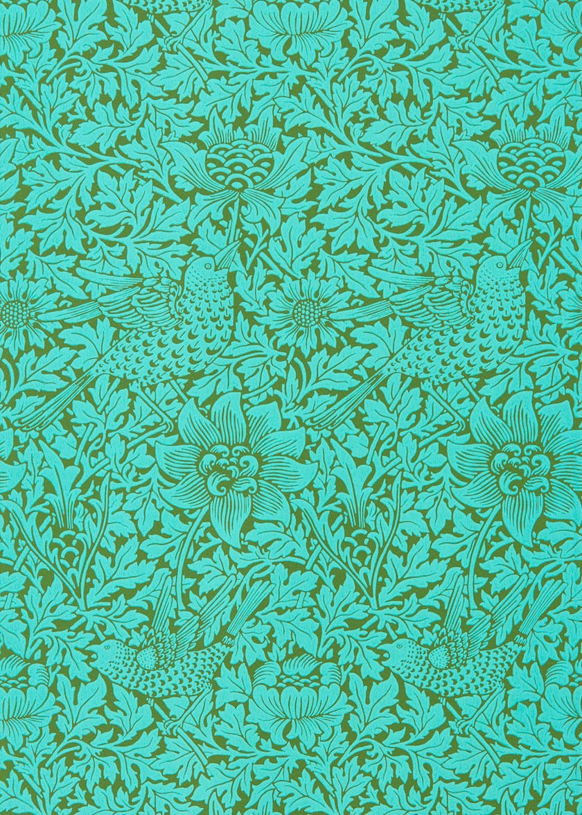 Morris & Co - Bird & Anemone Olive/Turq Queen Square Wallpapers