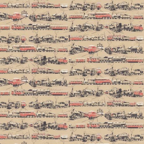 Lim & Handtryck - Tågtapeten - Mörk torv/röd K41-13