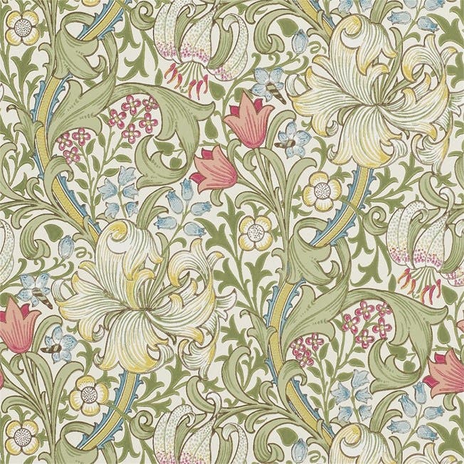Morris & Co - Golden Lily Green/Red The Craftsman Wallpapers
