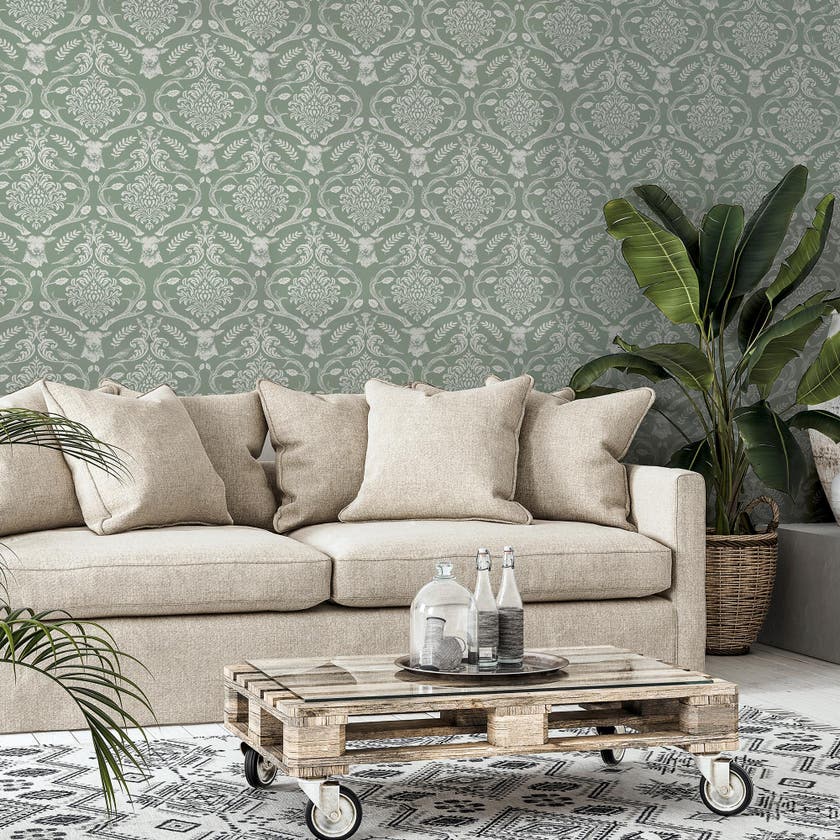 Stag Damask Sage Green