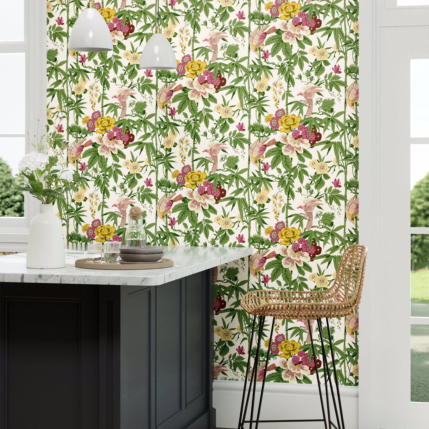 Sanderson - Bamboo & Birds Scallion G Water Garden Wallpapers