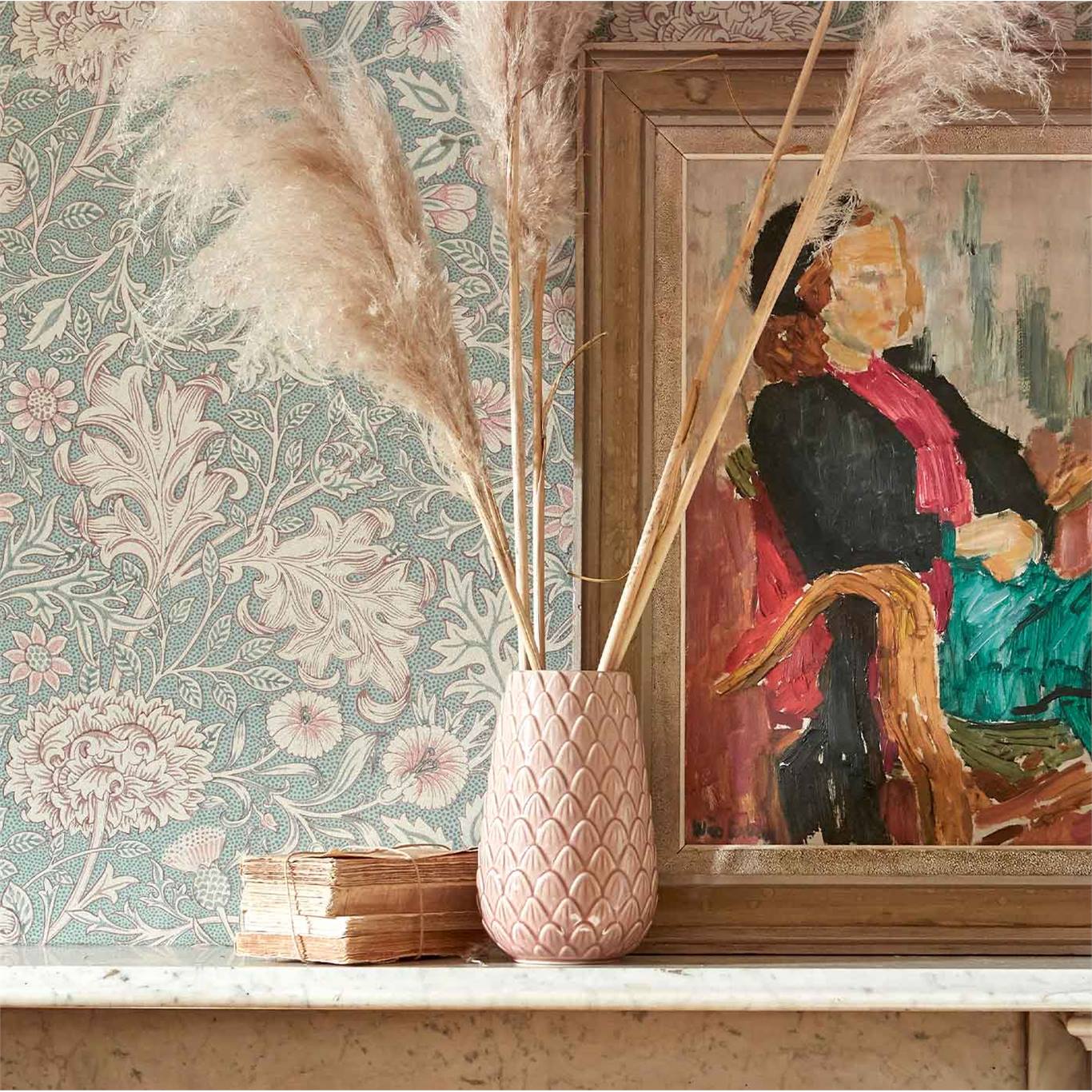 Morris & Co - Double Bough Teal Rose Melsetter Wallpapers