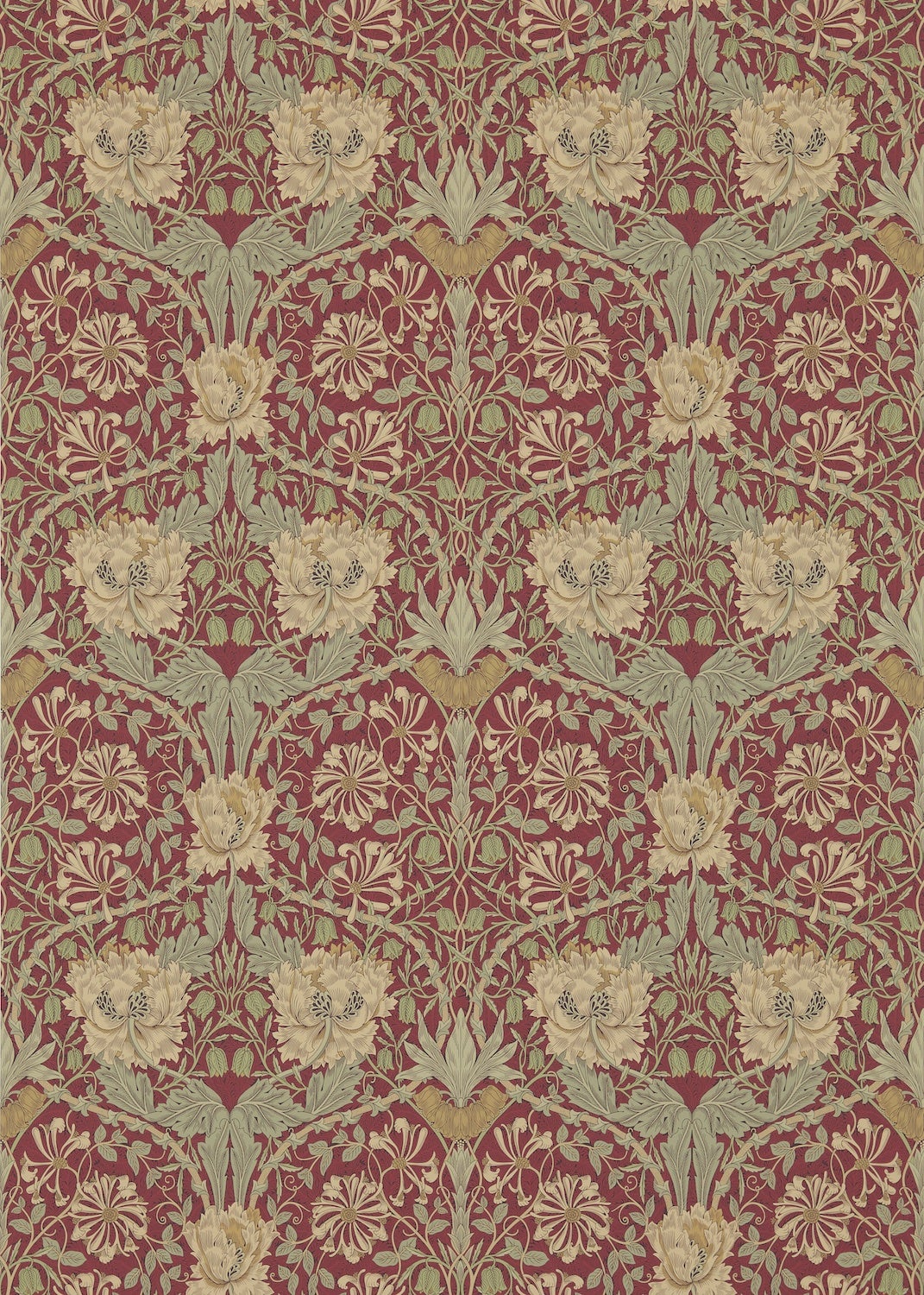 Morris & Co - Honeysuckle & Tulip Red/G Morris and Friends Wallpa
