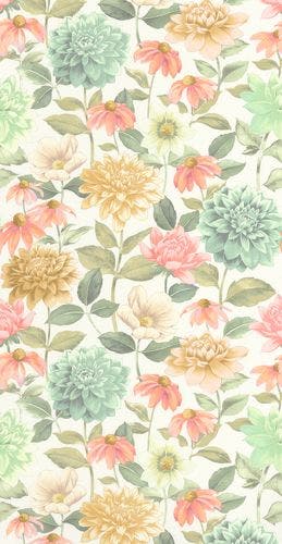 Casadeco - Dahlia Bouquet Fond Blanc Gardens