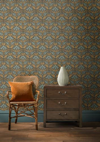 GP&J Baker - Brantwood Iris Meadow Aqua Ochre BW45101-6