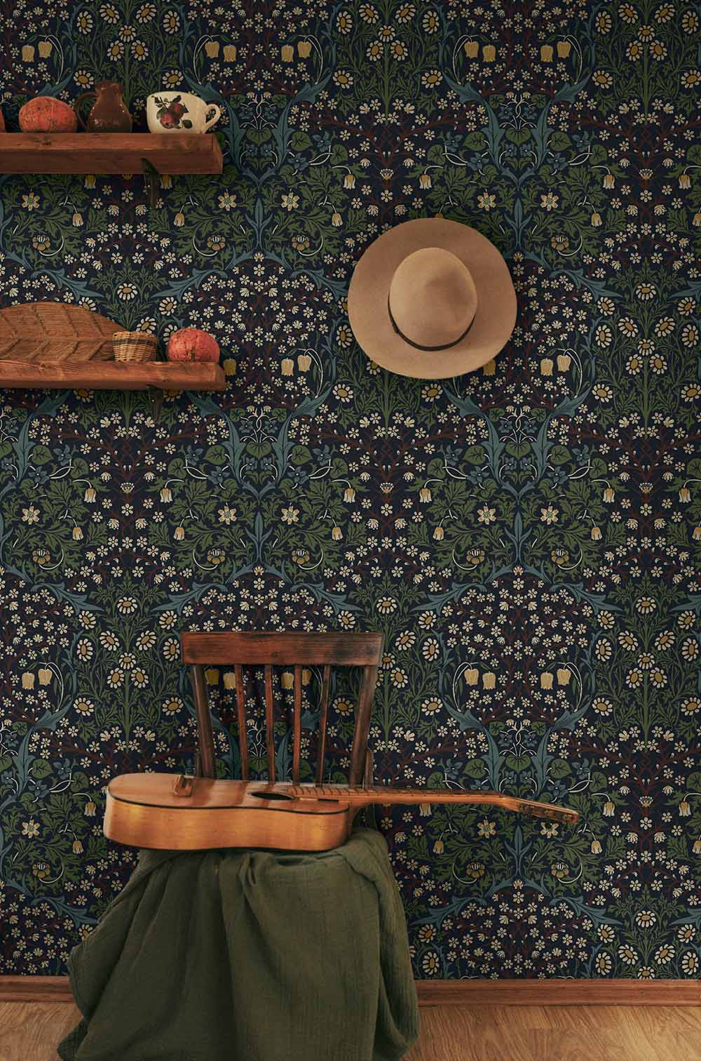Carma - Peel & Stick Victorian Garden Midnight Blue & Evergreen