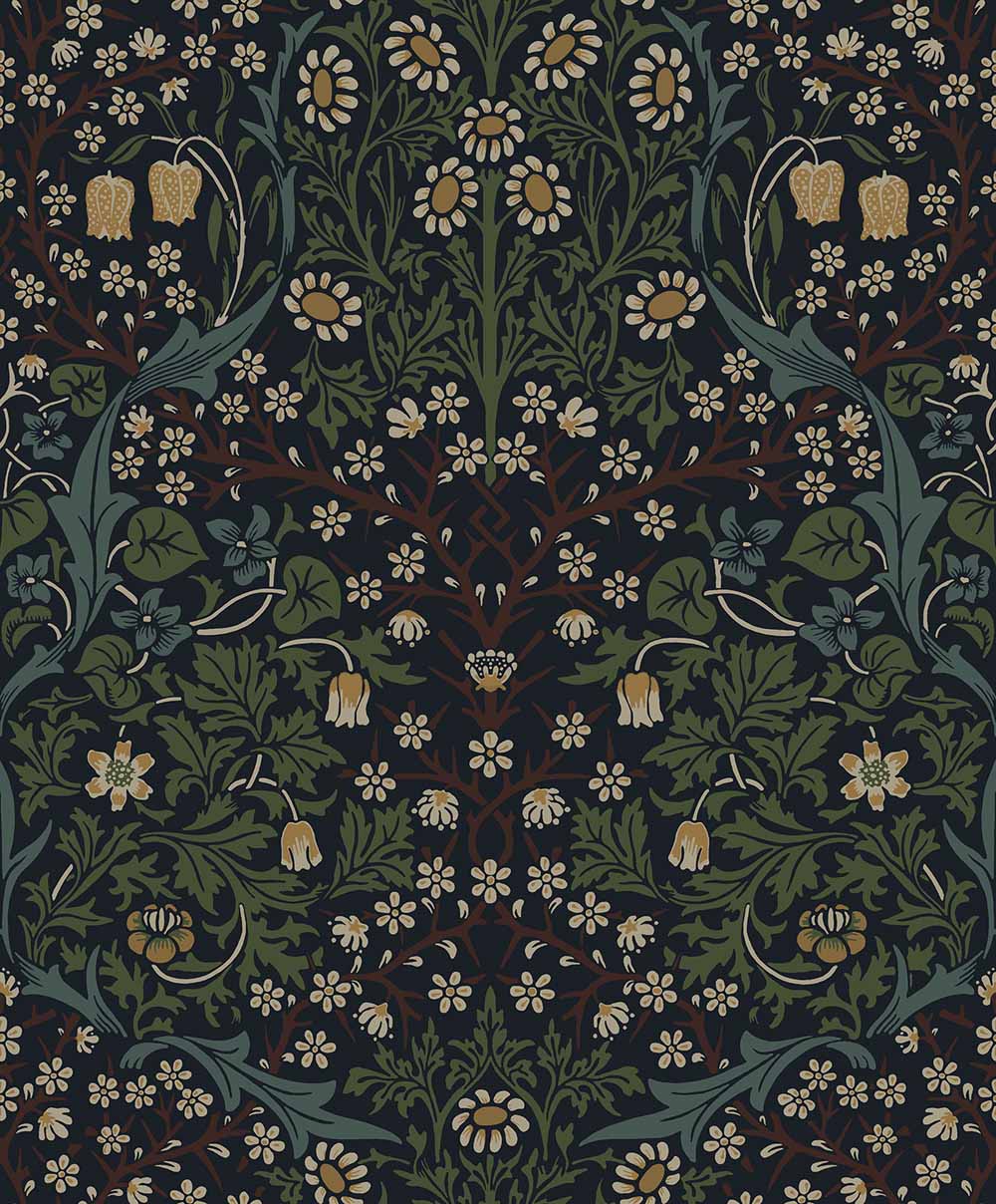 Carma - Peel & Stick Victorian Garden Midnight Blue & Evergreen