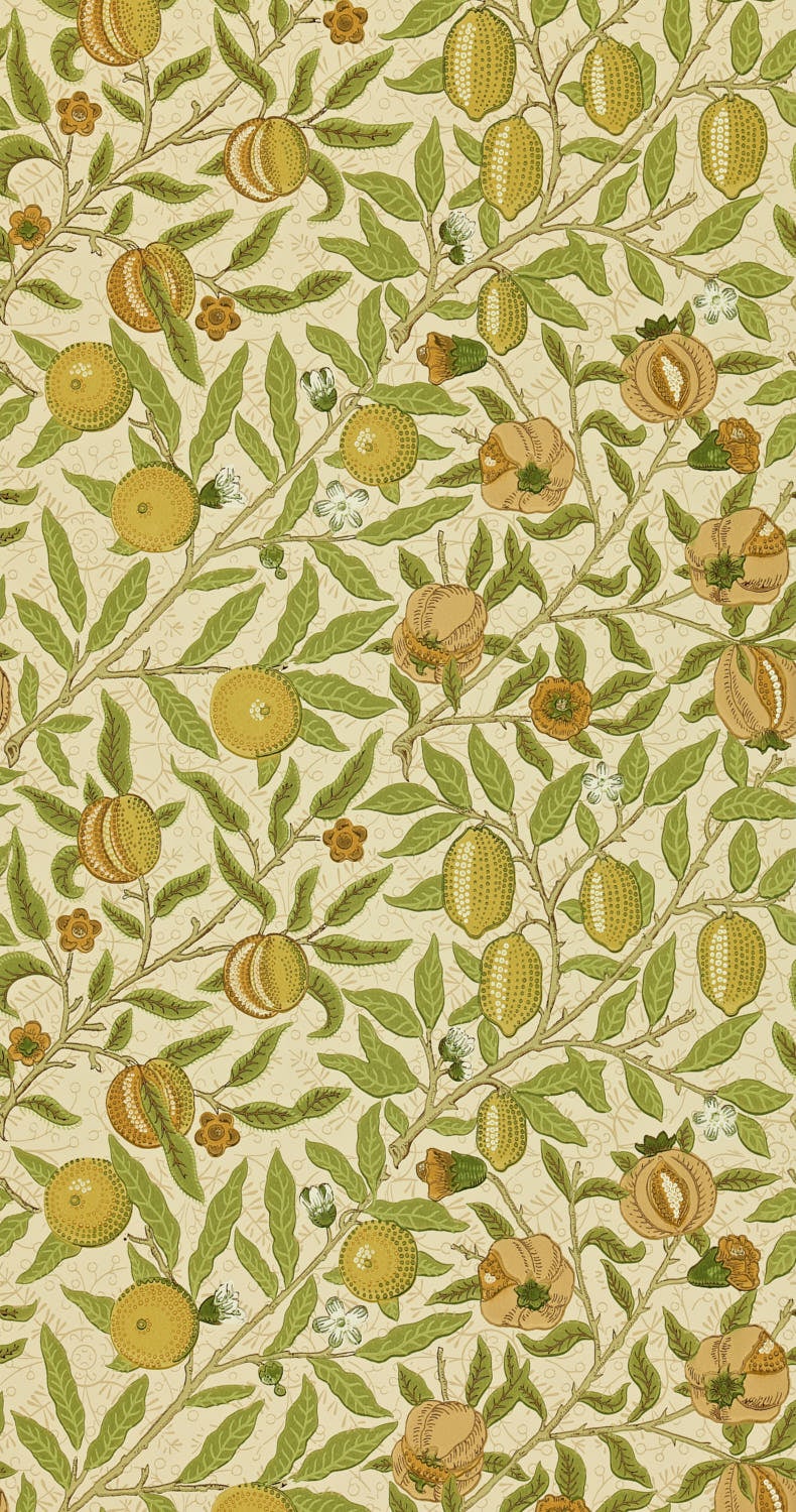 Morris & Co - Fruit Lime Green/Tan Morris and Friends Wallpa