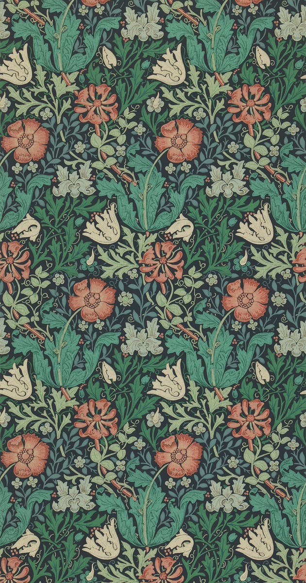 Morris & Co - Compton Indigo/Russet Morris and Friends Wallpa